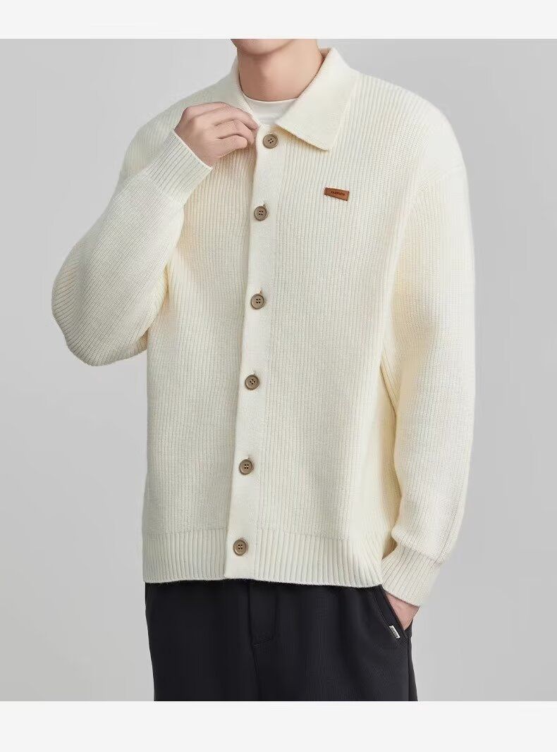 Herren Leichter Polo-Revers-Cardigan – Business Casual Strickpullover (Schwarz/Grau/Apricot, Größen M-XXXL)_voghion.com