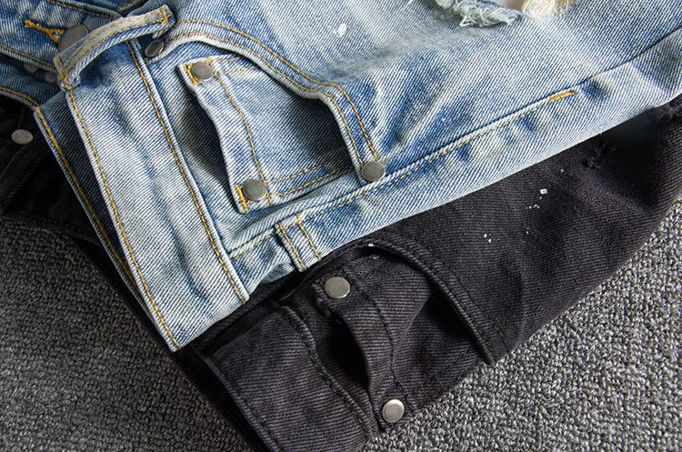 Herrenbekleidung, gewaschene und abgenutzte Tintenspritzer, große Löcher, trendige, originelle Herren-Jeansshorts für Jugendliche_voghion.com