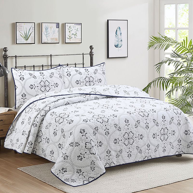 Set copripiumino trapuntato - Copriletto reversibile a 3 pezzi con ricamo, coperta estiva leggera lavabile per_voghion.com