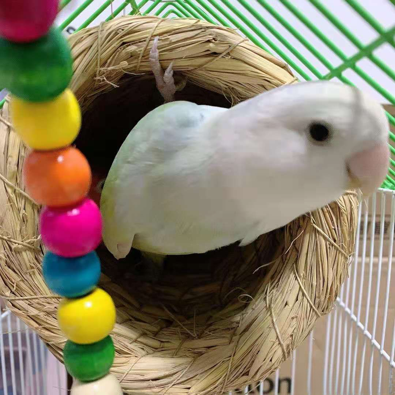 Strohgewebtes Nest für Unzertrennliche, Wellensittiche und Finken, kleines Perlgrasnest, Brutkasten, warmer Vogelkäfig für den Winter_voghion.com