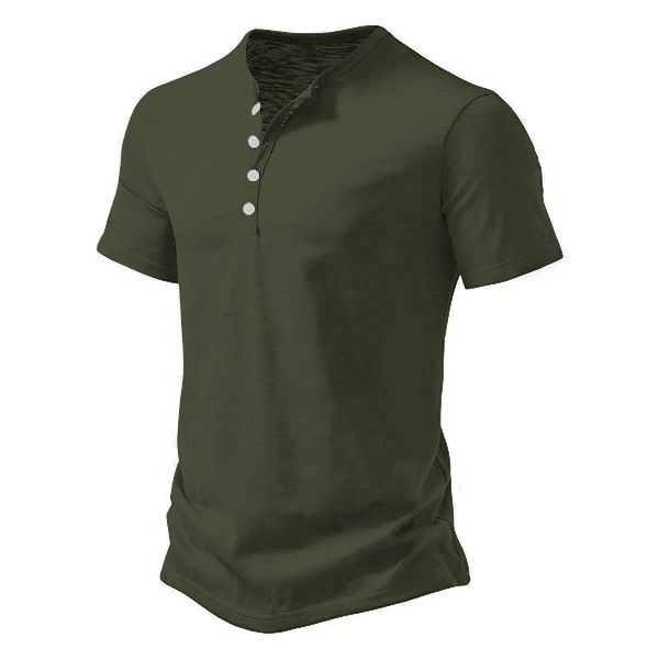 Maglietta a maniche corte slim fit casual tinta unita con nodo in bambù Henry Button da uomo, estate 2024_voghion.com