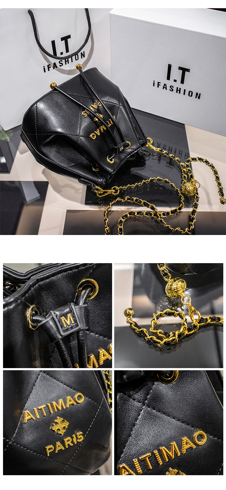 P7 Nuova Moda Borsa a Tracolla Mini Quadrata Versatile Borsa a Secchiello in Vera Pelle con Diamanti Dropshipping_voghion.com