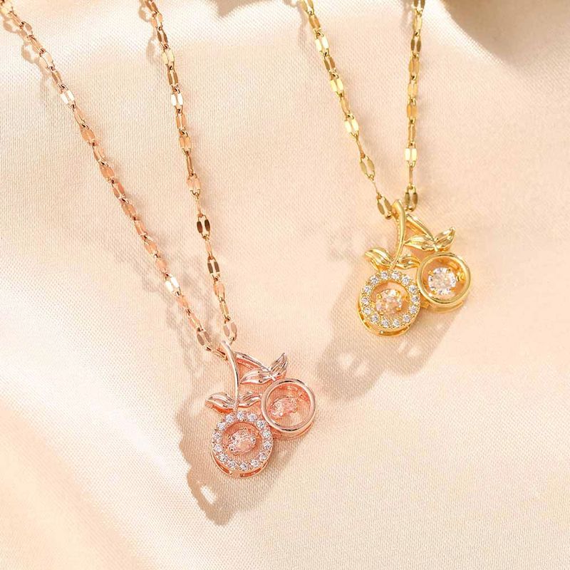 Smart Titan Stahl Halskette Weibliche Zarte Micro Intarsien Kirsche Anhänger Mode Kette Schmuck_voghion.com