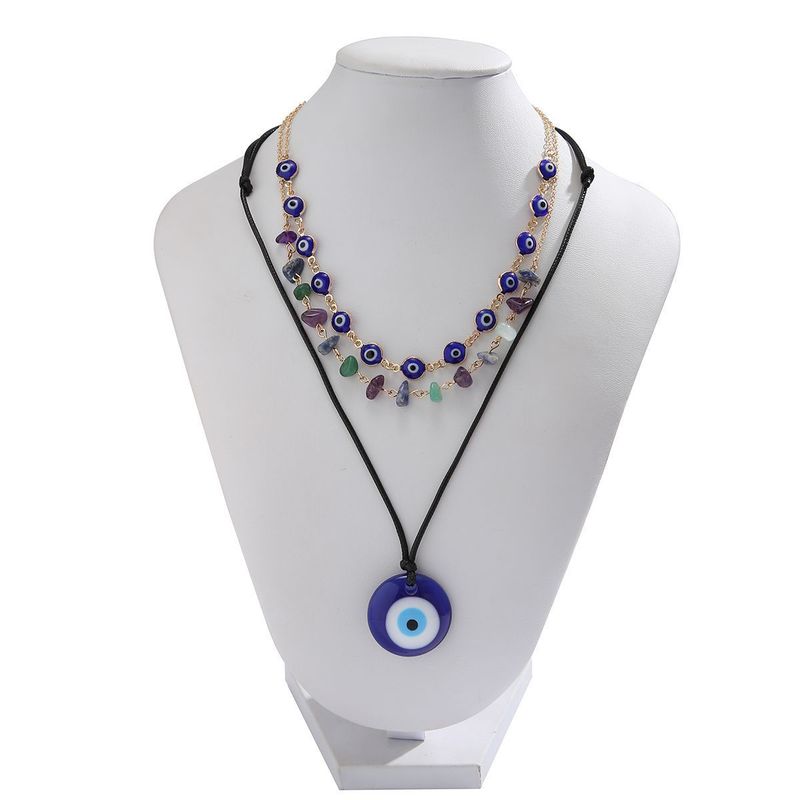 Collana unisex con ciondolo turchese occhio del diavolo con perline, catena per clavicola, collana da donna in filo di cera_voghion.com