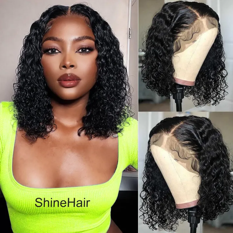 13x4 Kurze Bob Perücke Spitze Front Menschliches Haar Perücken Für Frauen Brasilianische Lockige Wasser Welle_voghion.com