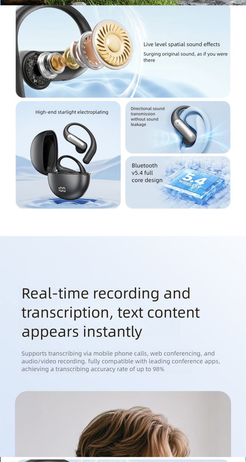 M118 Long Battery Life Ear Hook Non-In-Ear Private Model Noise Cancelling New AI Translation Wirels Bluetooth_voghion.com