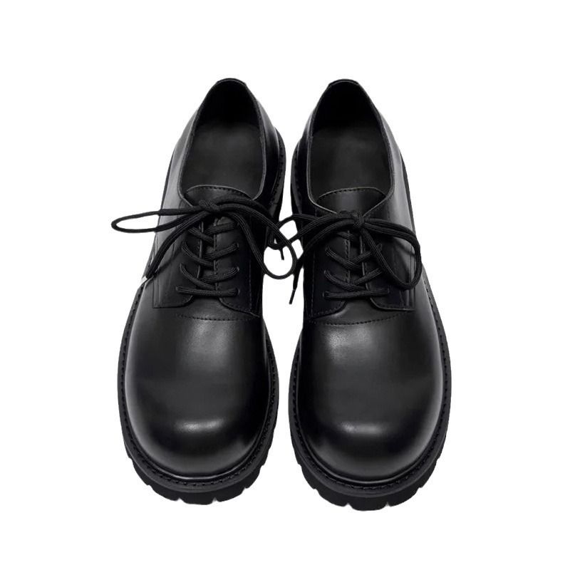 Für Männer und Frauen, große Derby-Schuhe aus mattschwarzem Leder, vielseitige Freizeitschuhe mit dicker Sohle_voghion.com