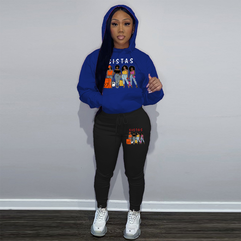 Women's casual printed tracksuit with fleece hoodie two-piece hoodie_voghion.com