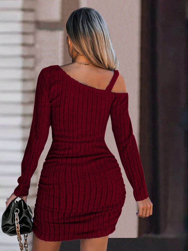 Abbigliamento da donna Autunno e inverno Abito elegante intellettuale Colletto obliquo Design Nicchia Gonna di media lunghezza_voghion.com