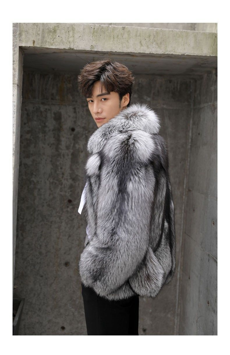 Men's clothing Autumn-winter fur men's coat Fashion casual silver fox fur coat thickened to keep warm_voghion.com