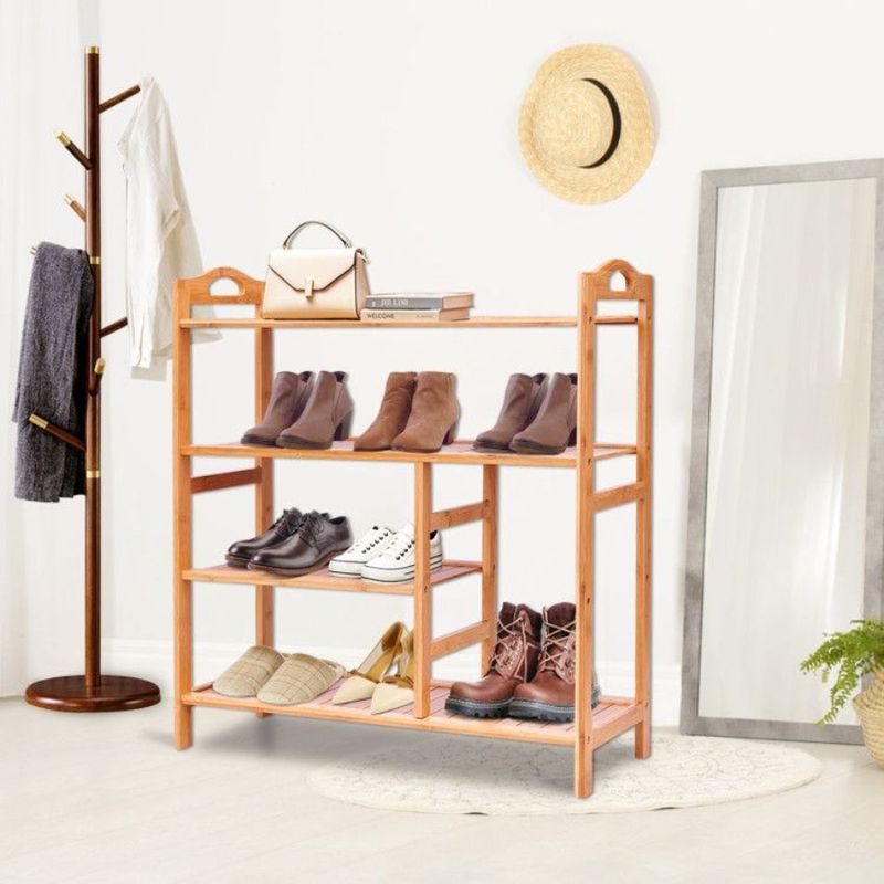 Shoe Multifunction Entryway Hallway For 4 Storage Bamboo Tiers Rack_voghion.com