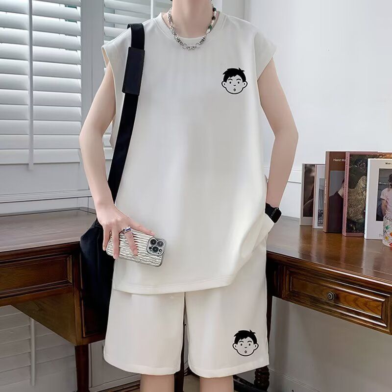 Completo da basket da uomo, classico, semplice, versatile, casual, sportivo, senza maniche, elegante, in due pezzi_voghion.com