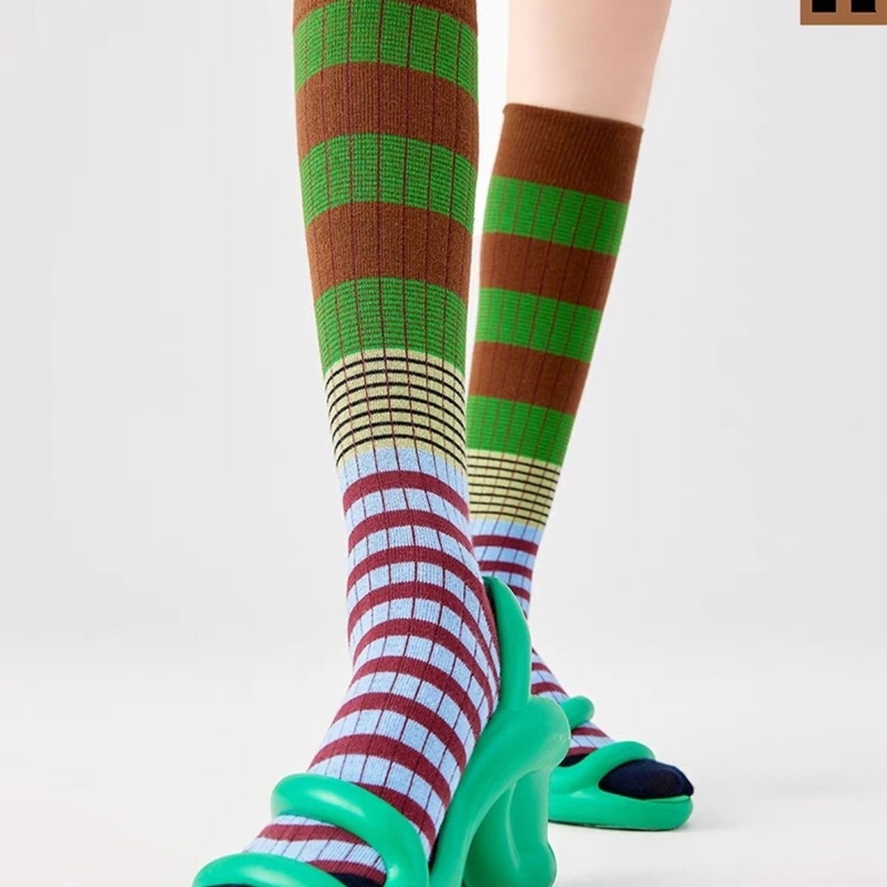 Calcetines largos adelgazantes para pantorrillas, de algodón, básicos, a rayas, para otoño e invierno, 2023_voghion.com