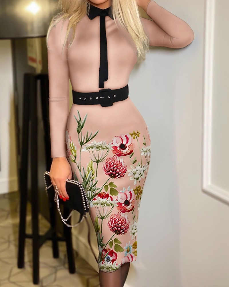 Women's Station Beliebte Mode Damen Bedrucktes Kleid für Frauen mit Gürtel_voghion.com