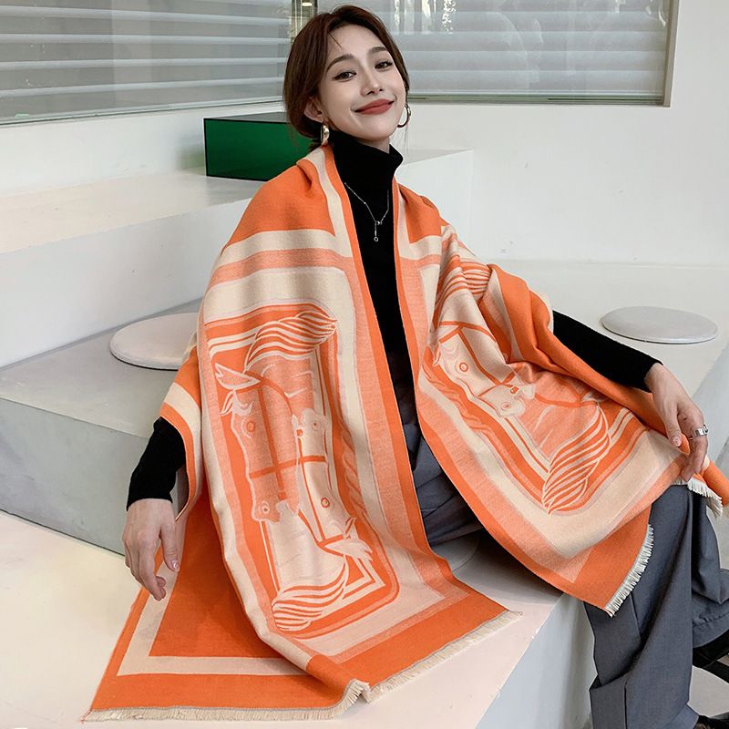 New fashionable shawl with horse head print cashmere for women, summer air conditioning shawl, autumn and_voghion.com