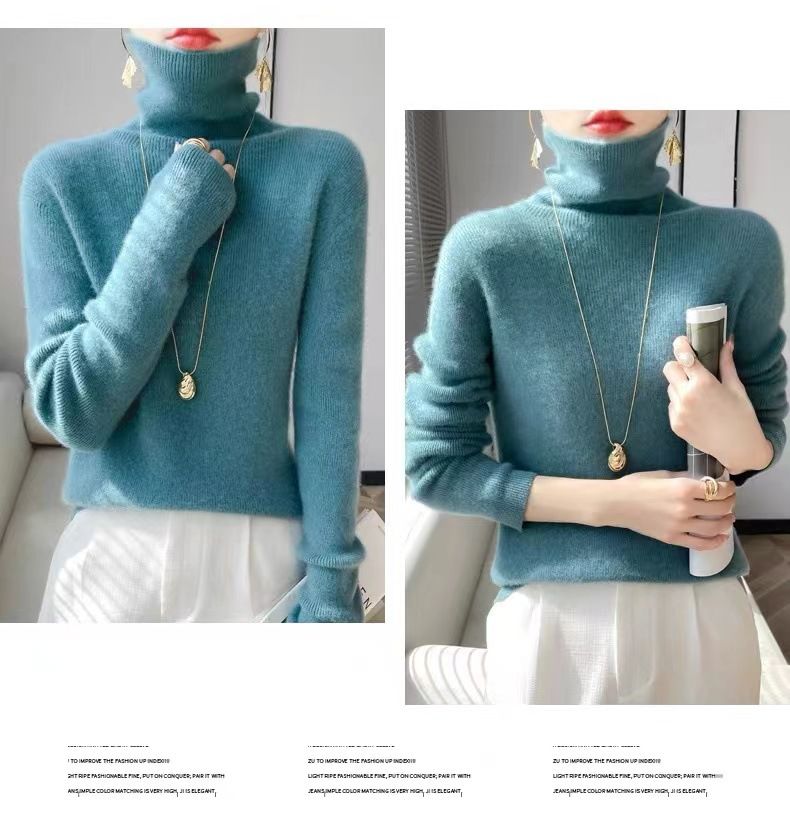 Super Warm Knitted Autumn Winter New Style Comfortable High Neck Sweater For Women Thickened Pile Collar Layering With_voghion.com