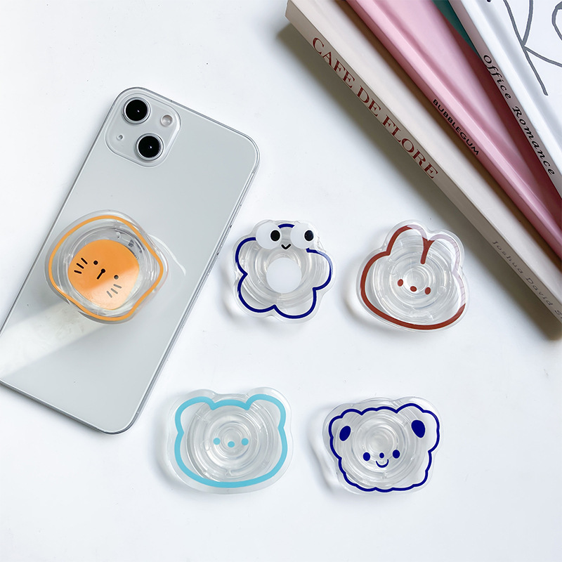 Supporto per airbag per cellulare, trasparente e carino, con piccolo adesivo a forma di orsetto sul retro e fibbia ad anello adesiva retrattile. Semplice._voghion.com
