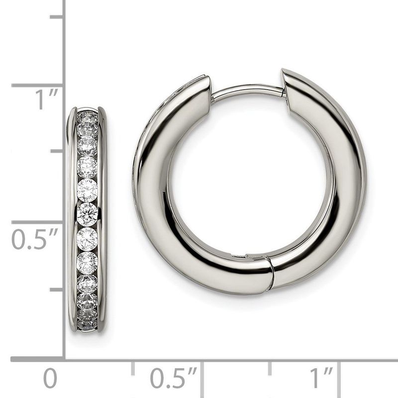 Chisel Titanium Polished CZ Hinged Hoop Earrings_voghion.com