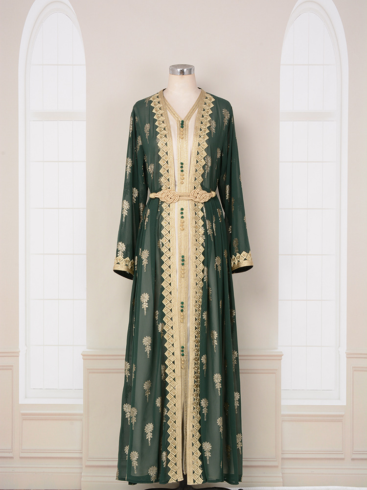 K Damenkleid, lange Robe, bestickte Strickjacke, Weste, zweiteiliges Kleid;_voghion.com