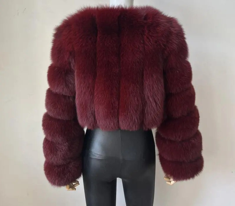 Cappotto da donna in finta pelliccia di volpe, spesso, corto, in finta pelliccia, a maniche lunghe_voghion.com