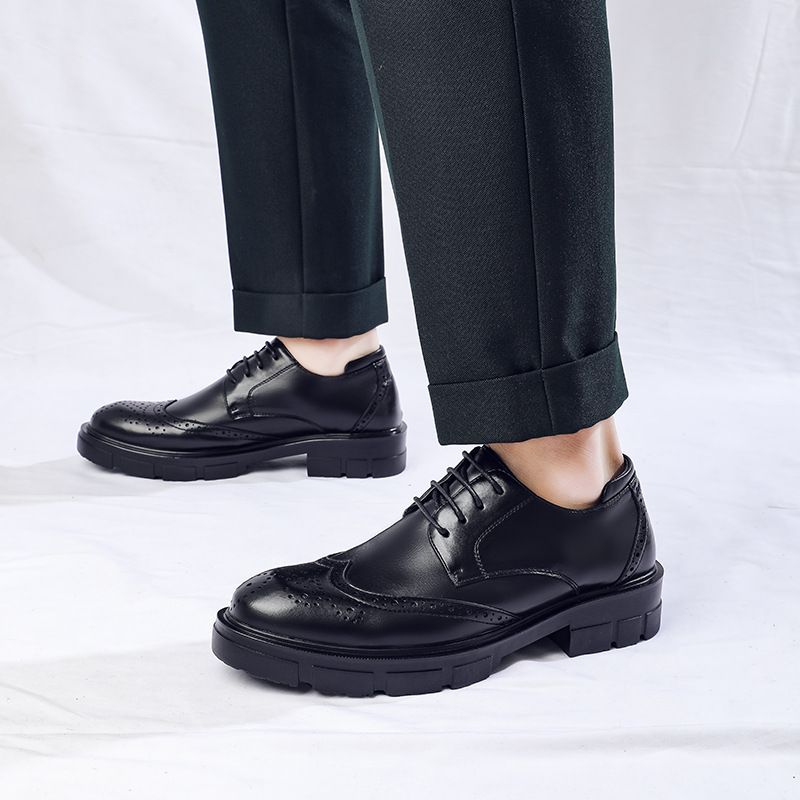 New Formal Business Brogue Lace-up Derby Leather Casual Spring Soft Sole Men's Shoes_voghion.com