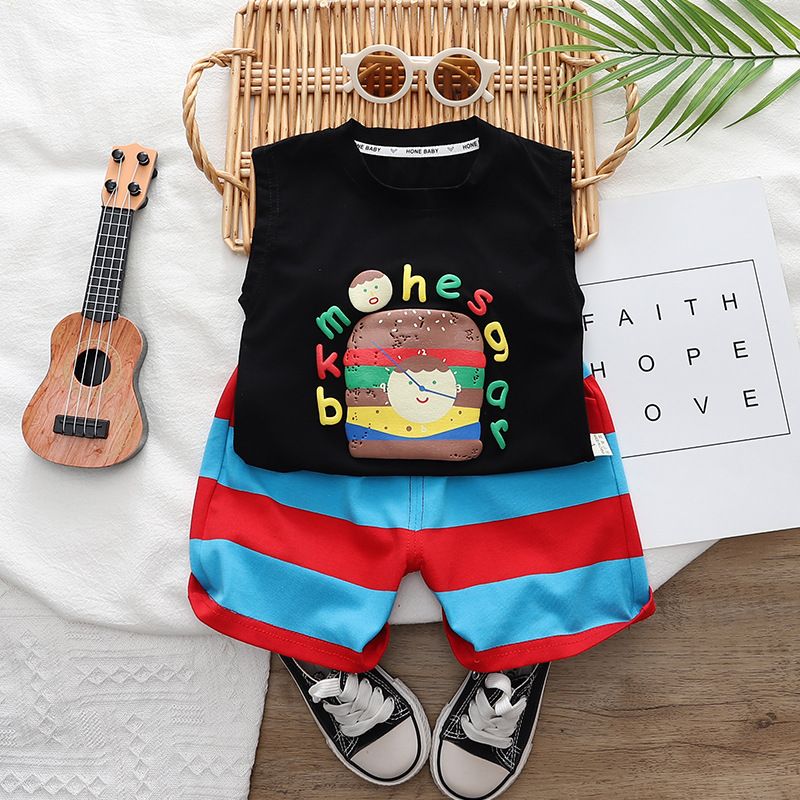 Children's and boys' suit 2024 new westernized baby burger vest striped pants summer clothing trend_voghion.com