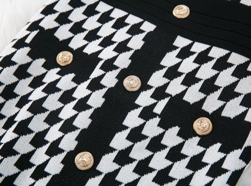Women's Clothing Summer Halter Neck Dress Fashion Slim Single Breasted Houndstooth Hip Wrapped Knitted Skirt_voghion.com