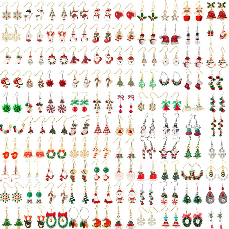 Earring set, long snowflake, elderly tree, cane, bell, alloy ear accessory for women_voghion.com
