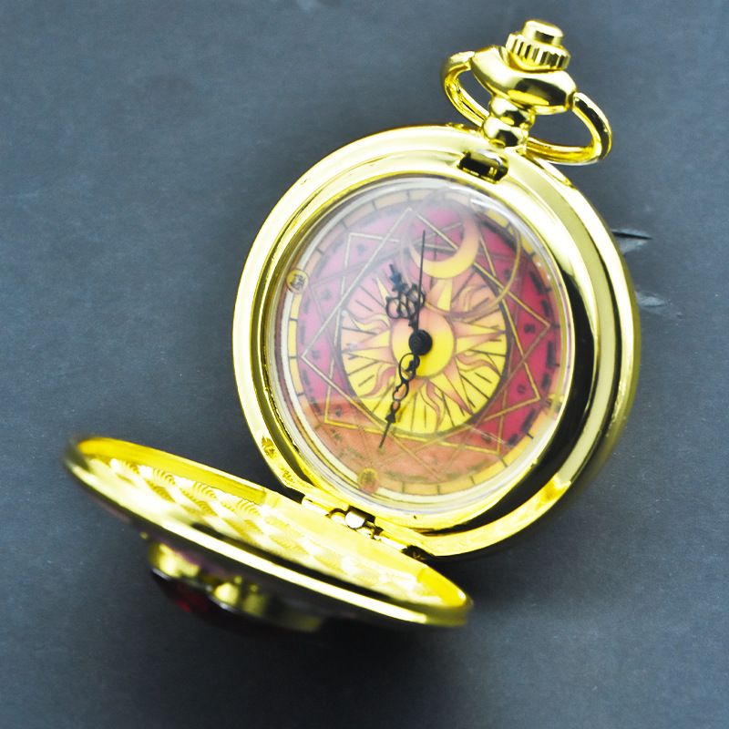 Orologio da tasca Card Captor Sakura in legno con ragazza in resina, grande_voghion.com