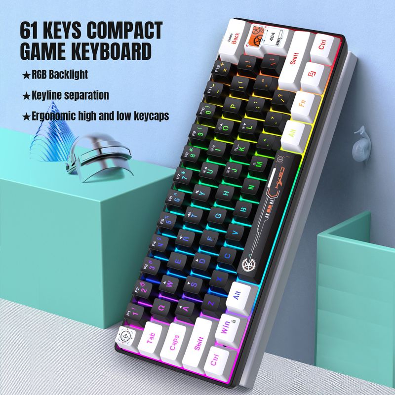 61 Keys Wired Film Keyboard Compact Color Matching Robotic Handheld Gaming Keyboard Portable Fit For Desktop Notebook_voghion.com