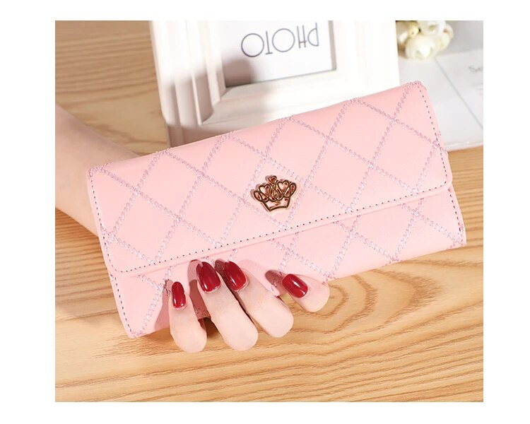 Frauen Brieftasche Dame Kupplung Leder Plaid Haspe Weibliche Brieftaschen Lange Länge Karte Halter Telefon Tasche Geld_voghion.com