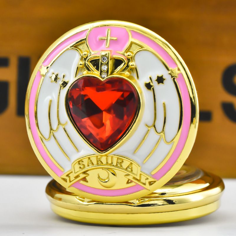 Orologio da tasca Card Captor Sakura in legno con ragazza in resina, grande_voghion.com