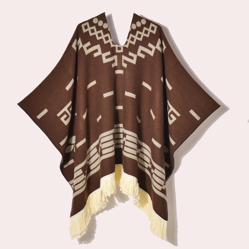 Xinjiang Tibet Nepal Reiseschal für Damen im ethnischen Stil, Fransenpullover, warmer Jacquard-Umhang für den Außenbereich_voghion.com