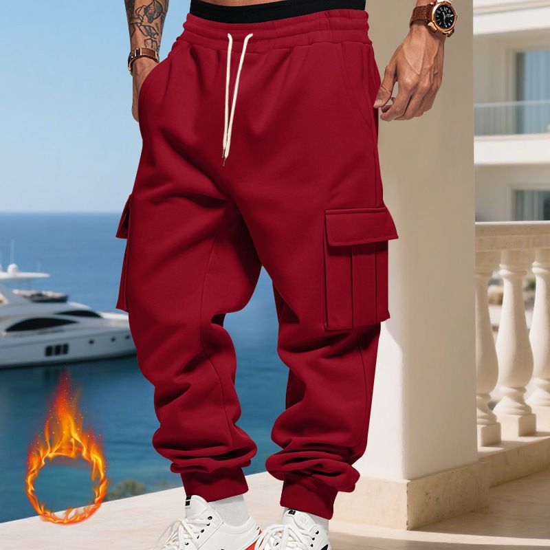 Pantaloni cargo da uomo foderati in pile - Jogger casual caldi invernali con tasche multiple, vestibilità ampia, vita elastica, comodi ed eleganti per l'uso quotidiano_voghion.com