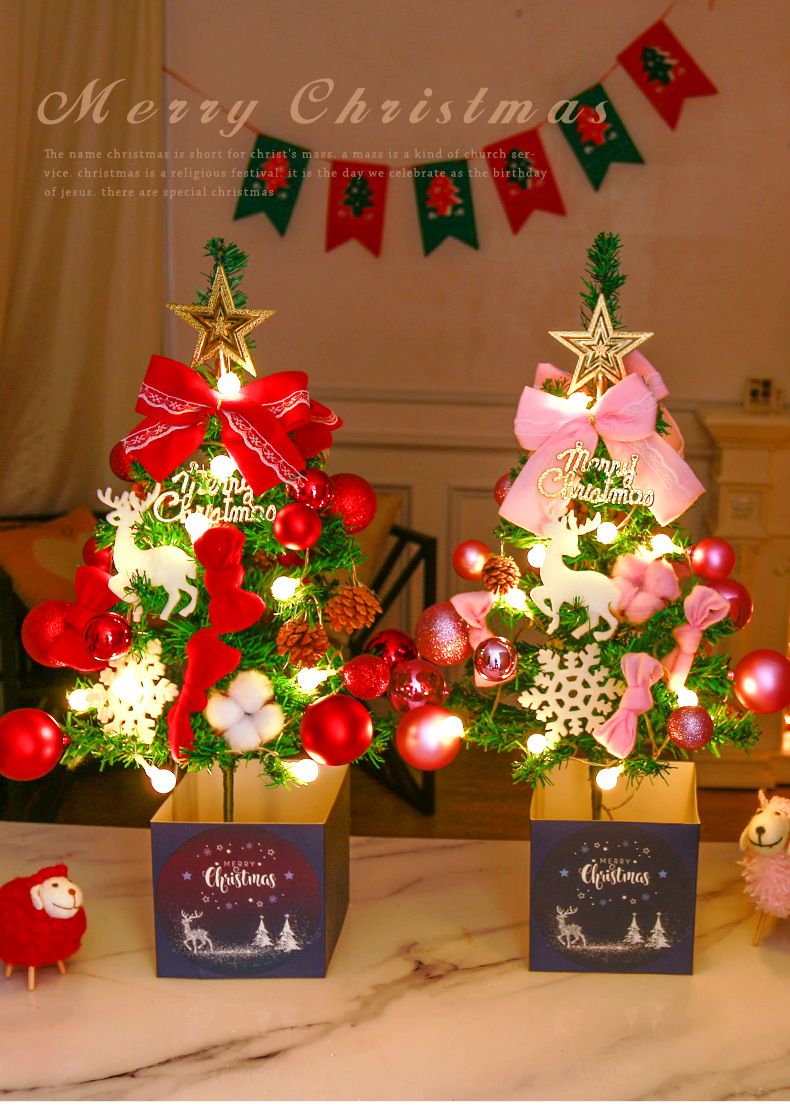 Christmas Tree With Light Desktop Ornaments DIY Material Package Mini Christmas Decorations Gift Table Christmas Stall_voghion.com