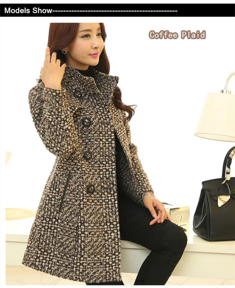 Nuevo abrigo de mezcla de lana para mujer, moda Otoño 2022, elegante abrigo de lana de Tweed largo ajustado a cuadros con cuello alto para madre_voghion.com