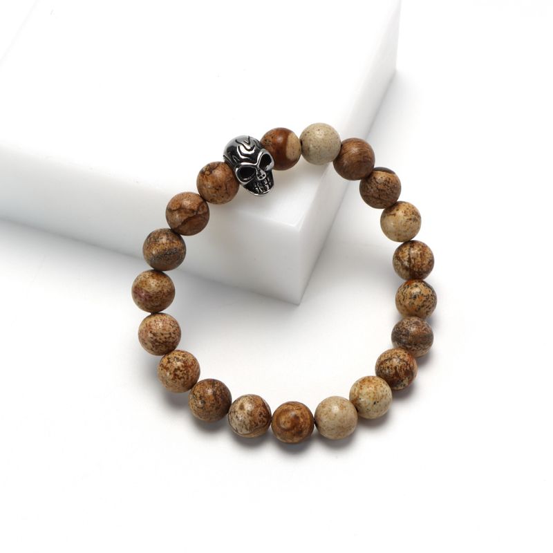 Handgefertigtes Tigerauge-Perlenarmband im Punk-Stil für Männer und Frauen – 8 mm Perlen, Unisex-Design, Gothic-Totenkopf-Perlen, Geisterkopf-Perlenarmband_voghion.com