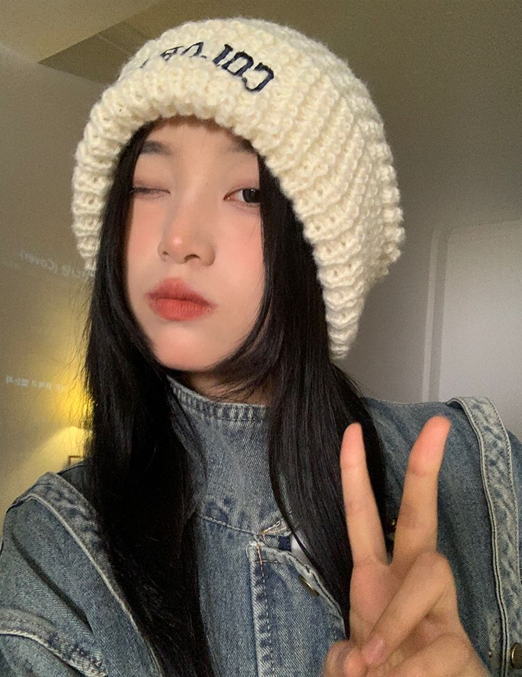 Cappello di lana per donna autunno e inverno, grande circonferenza della testa, cappello in pile per fare shopping e mostrare il viso, piccolo cappello lavorato a maglia per calore e protezione delle orecchie_voghion.com