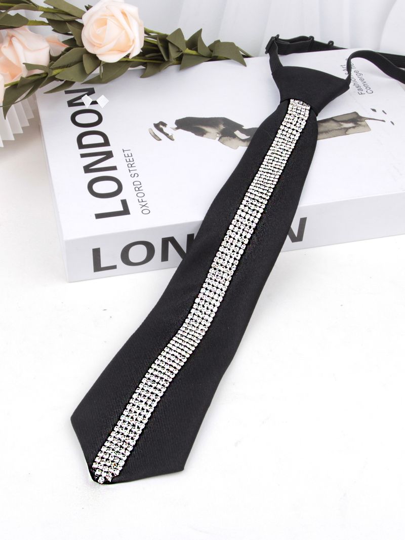 Papillon regolabile con strass neri di lusso leggero transfrontaliero, cravatta casual da donna all'ingrosso_voghion.com