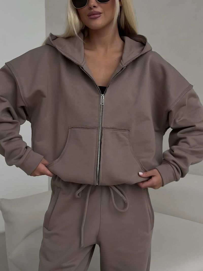 Trainingsanzug-Set mit Kapuze und Reißverschluss für Damen und Hose mit Kordelzug – Stilvolles Streetwear-Zweiteiler-Outfit für einen lässigen und sportlichen Look_voghion.com