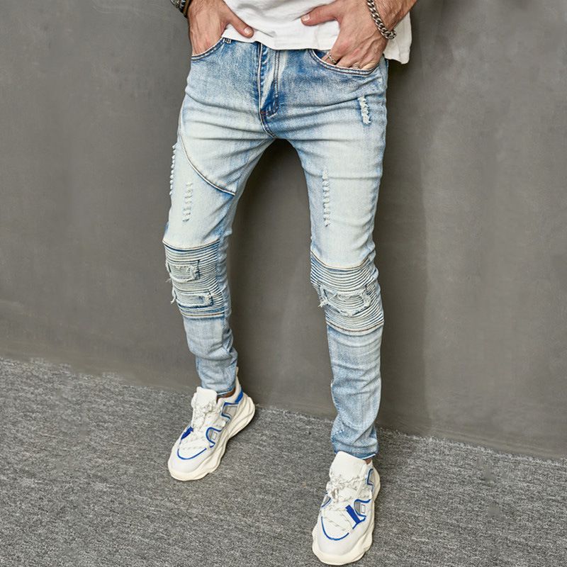 Men's Clothing New Men's Jeans Casual Ripped Slim Fit Slim Fit Stretch Men's Pants_voghion.com