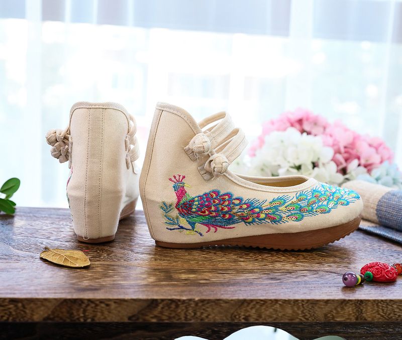 High Heels, einzelne Schuhstollen, Kuhsehnensohlen, bestickte Stoffschuhe für Damen, lässige Tanzschuhe_voghion.com