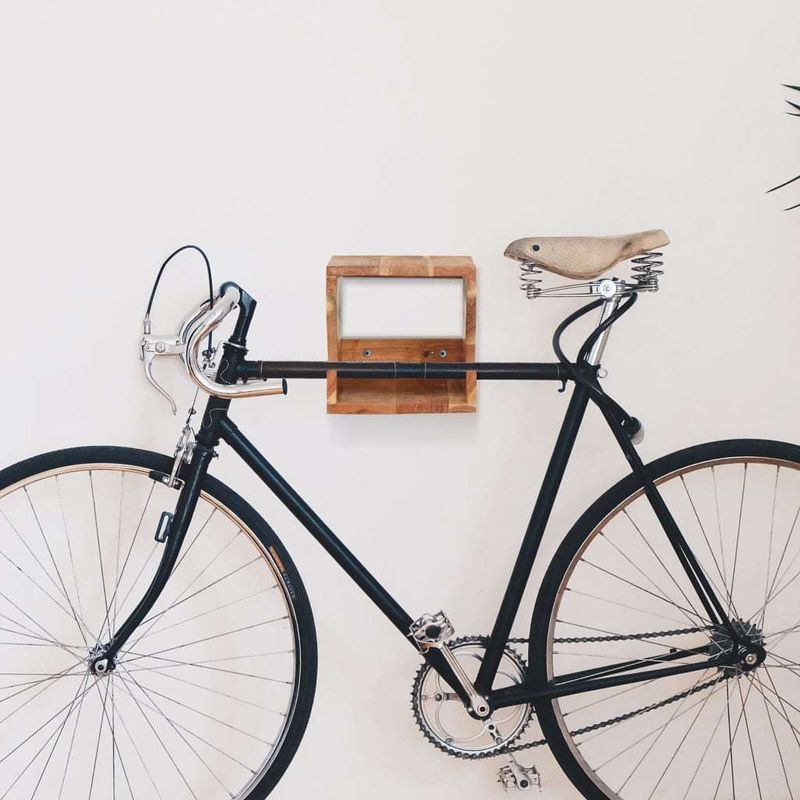 Wall Mounted Bicycle Rack 13.8"x9.8"x9.8" Solid Acacia Wood_voghion.com