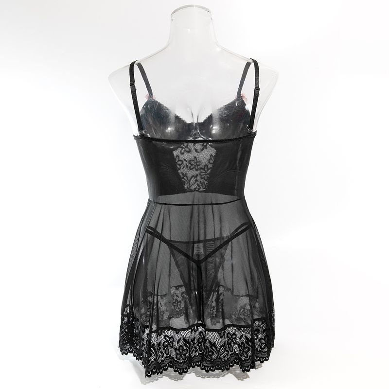Lace Trimmed Chemise Set - 3-Piece Shapewear With G-String & Stockings_voghion.com