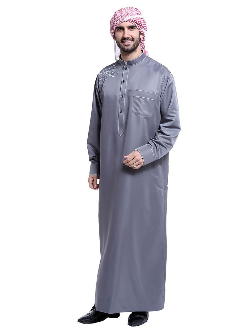 Ropa de hombre Caftán musulmán de moda bordado con cuello alto para hombres_voghion.com