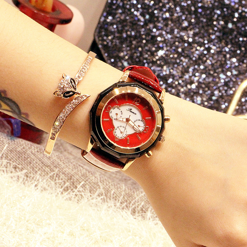 Modische Damen-Multifunktionsuhr mit Nachtlicht, 2035, echtes Leder, wasserdicht, Gezeitenuhr_voghion.com