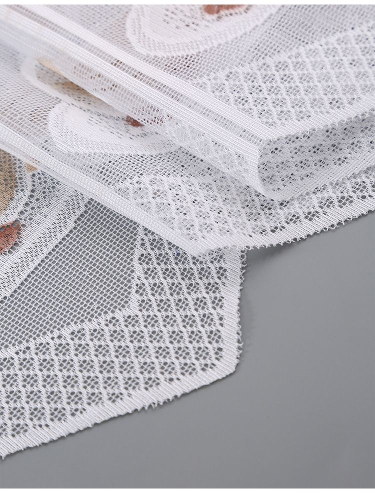 Sheer Lace Curtain For Kitchen, Bathroom & Balcony, 3 Sizes (150×45/180×45/225×45cm), White Polyester Voile Partition Drape With Scalloped Edge_voghion.com