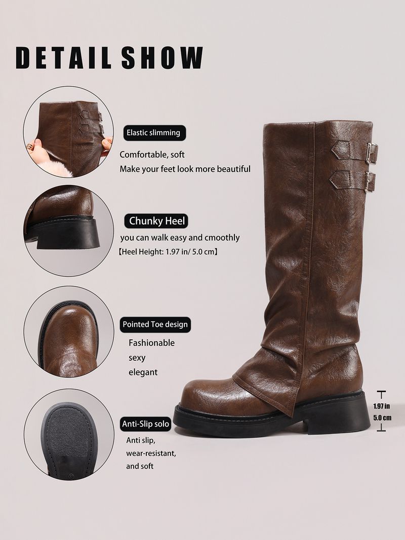 WEIBENA Damen Chelsea-Stiefel mit dicker Sohle und elastischer Wadenmitte, zum Hineinschlüpfen, runde Zehenpartie, Knöchelstiefel mit Faltendesign für die Freizeit im Herbst und Winter_voghion.com