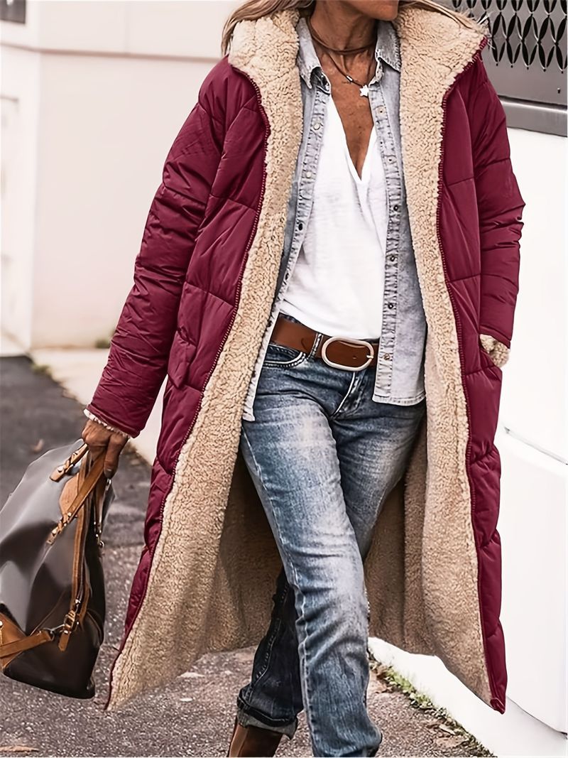 Women's Reversible Long Winter Coat – Thick Fleece Lined, Oversized Hooded Parka With Pockets (Black, Coffee, Grey, Caramel, Burgundy)_voghion.com