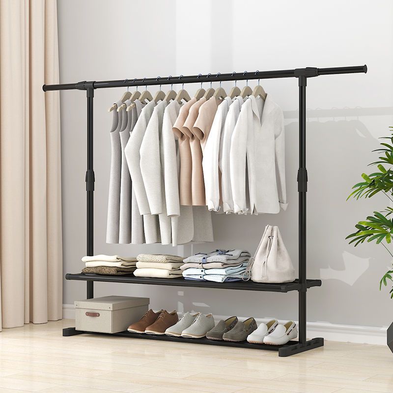 Cabideiro de roupas com haste dupla ajustável - Cabide independente com rodas (estrutura de ferro moderna, economiza espaço para uso doméstico e em lojas)_voghion.com